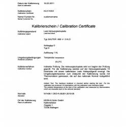 Certificato ISO per Blocco di prova SAUTER AHMO D02, AHMO D03 e AHMO D04